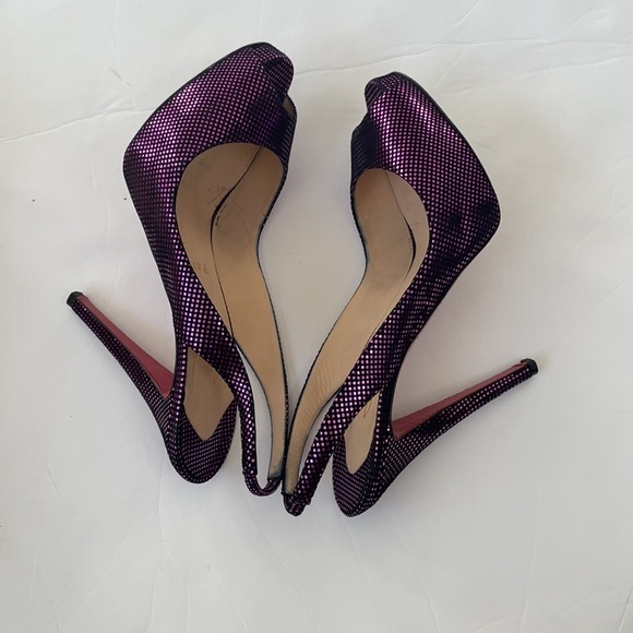 Christian Louboutin No Prive Metallic Fuschia slingback stiletto heels 39.5 - Picture 8 of 11